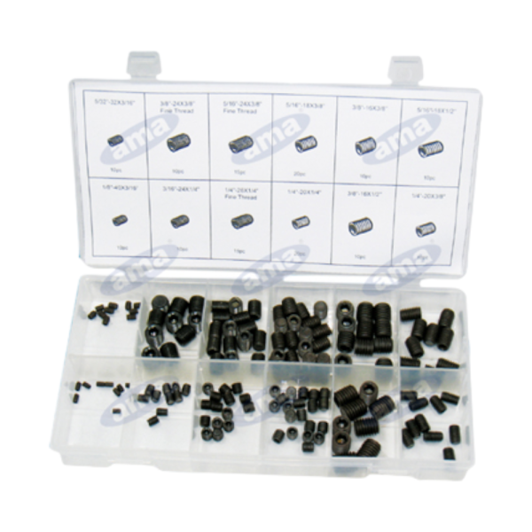 ASSORTIMENTO 200 PEZZI GRANI FILETTATI  DA M3X5 A M10X12 RIF AMA 85435