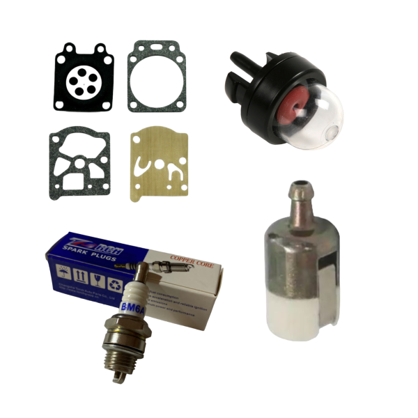 KIT 4 PEZZI REVISIONE MOTORE MOTOSEGA MEMBRANE PRIMER CANDELA PESCA MISCELA