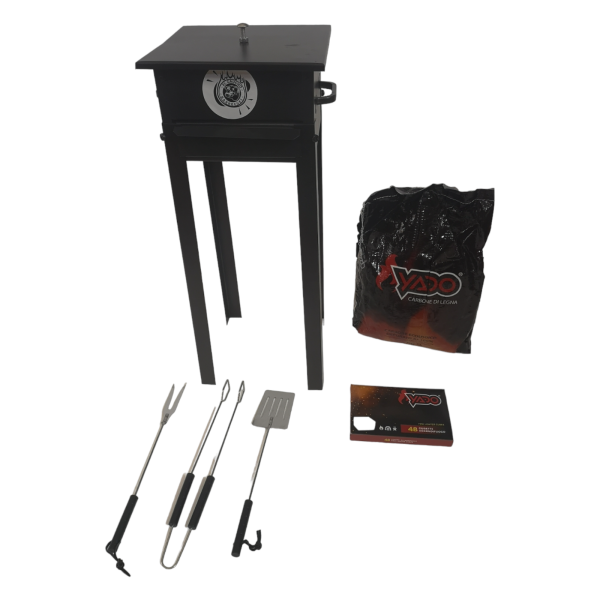 KIT BARBECUE MINI GRILL A LEGNA DA CAMPEGGIO-CAMPER 25X25X66 + PINZE+ CARBONE