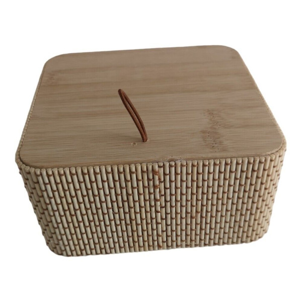 SCATOLA QUADRATA PORTA OGGETTI TRUCCHI GIOIELLI IN BAMBOO CON COPERCHIO LEGNO