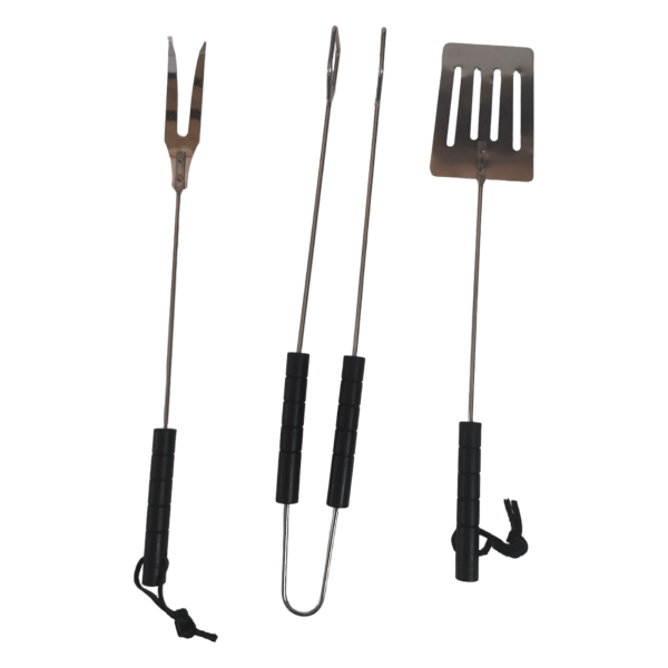 KIT 3 PEZZI ACCESSORI BARBECUE GRILL PINZA-PALETTA-FORCHETTA IN ACCIAIO