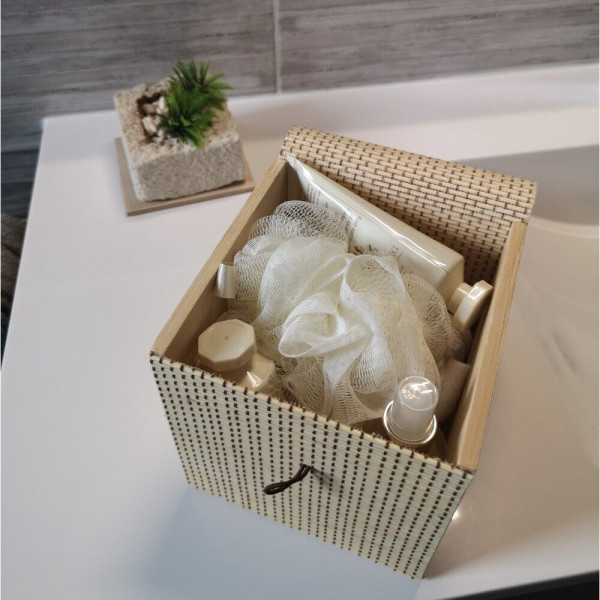 SCATOLA PORTA OGGETTI TRUCCHI GIOIELLI ACCESSORI BAGNO IN BAMBOO E LEGNO