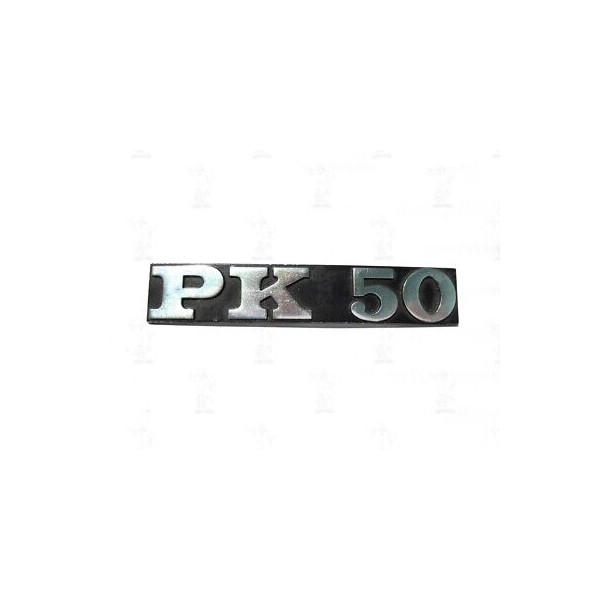 SCRITTA,TARGHETTA,STEMMA PK50 IN METALLO LUNGH.95MM CON 2 PIOLINI POSTERIORI  