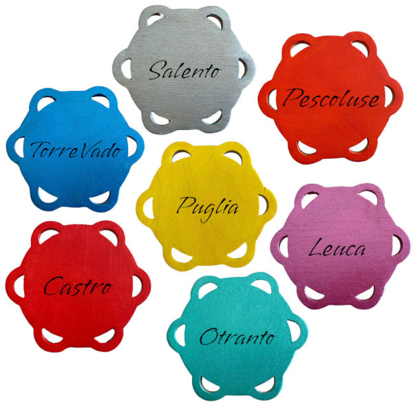 N°1 CALAMITA TAMBURELLO MAGNETE PER FRIGO IN LEGNO SOUVENIR VACANZA IDEA REGALO