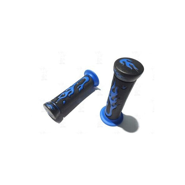 COPPIA MANOPOLE MOTO SCOOTER FLAMMING GEL FIAMMA NERO BLU BLACK BLUE GRIPS