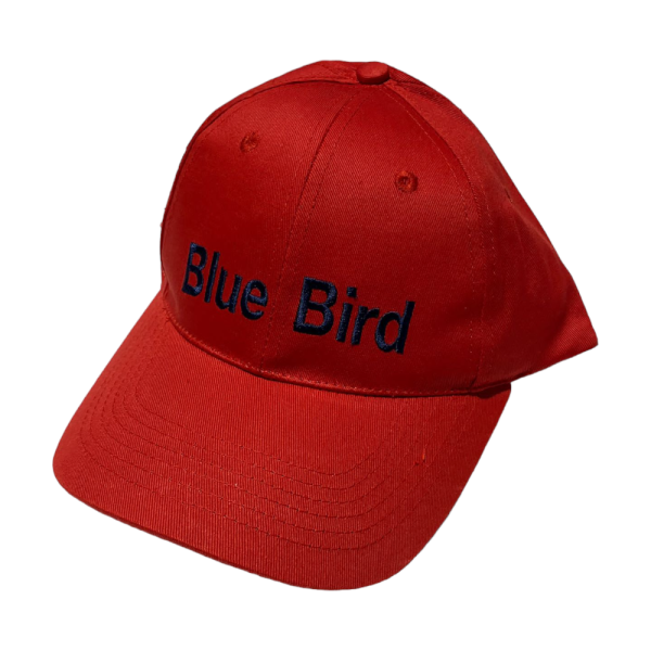 CAPPELLINO PARASOLE ROSSO CON SCRITTA BLU BLUE BIRD GADGET ORIGINALE