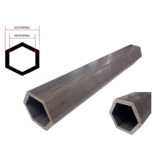 1 METRO BARRA TUBO ESAGONALE IN FERRO VUOTO 23X32 INTERNO 23 mm ESTERNO 32 mm