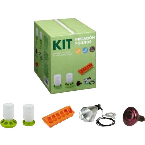 KIT SVEZZAMENTO PER PULCINI,PAPERE,ABBEVERATOIO+RIFLETTORE+LAMPADA+MANGIATOIE